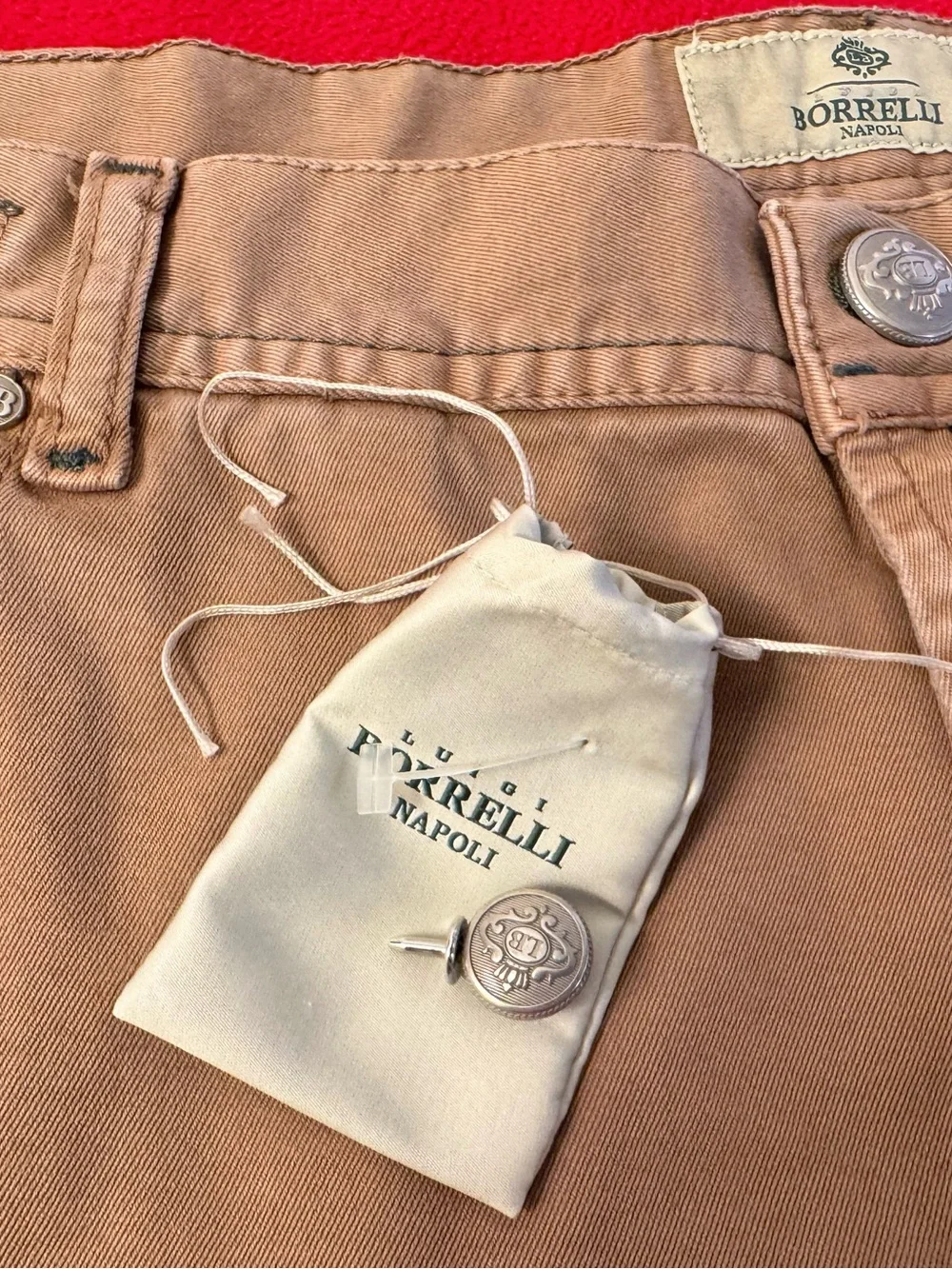 Borrelli Napoli Caracciolo -LB Men's Cotton Beige Khaki Chino Pants Size: 40X31